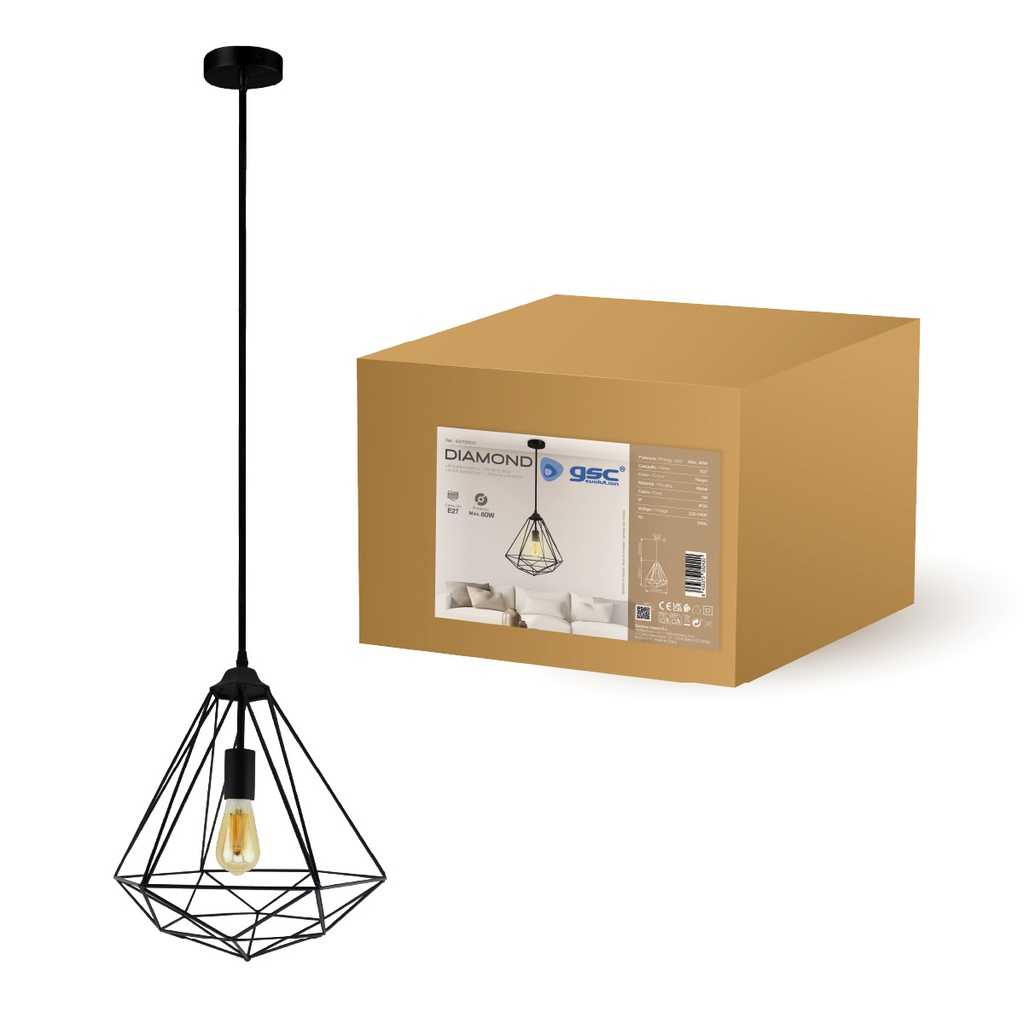 Lámpara colgante Diamond E27 1M Negro