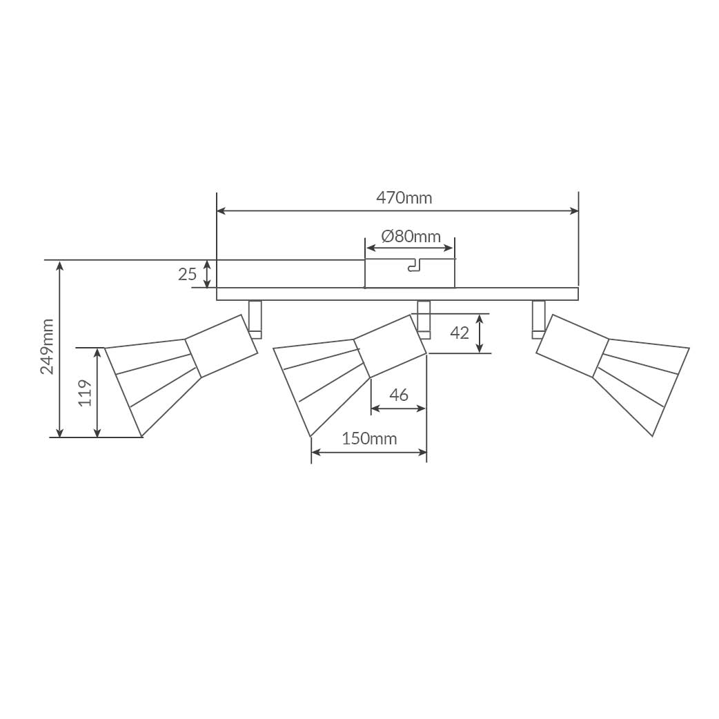 Foco de techo triple lineal Serie Bhani E27 Negro