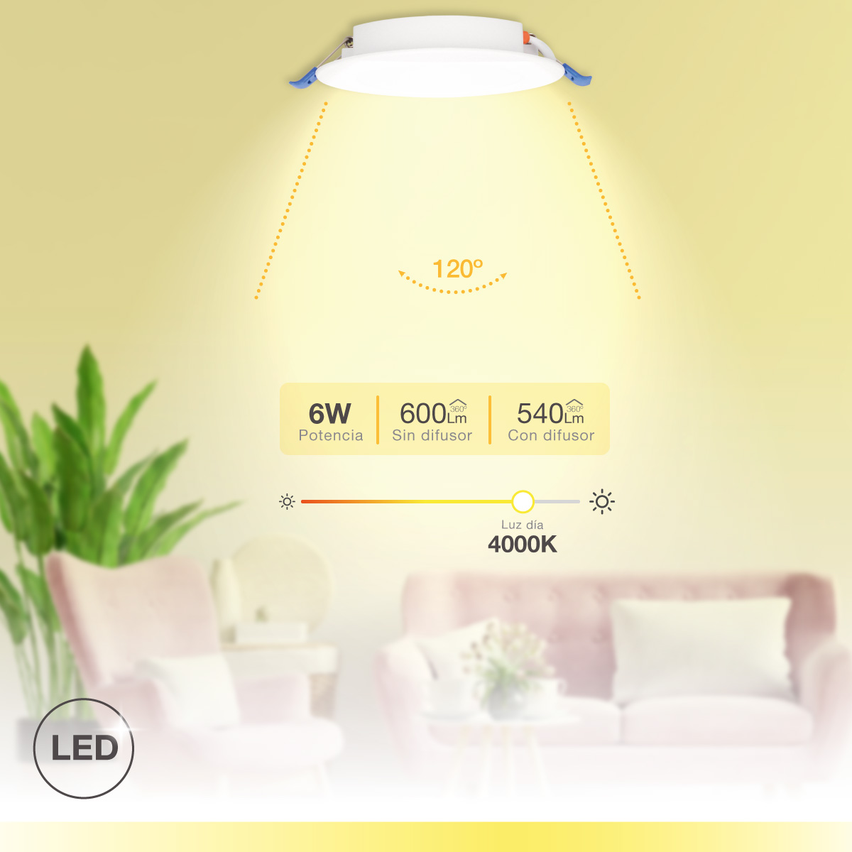 Downlight empotrable LED redondo Belur 6W 4000K Blanco