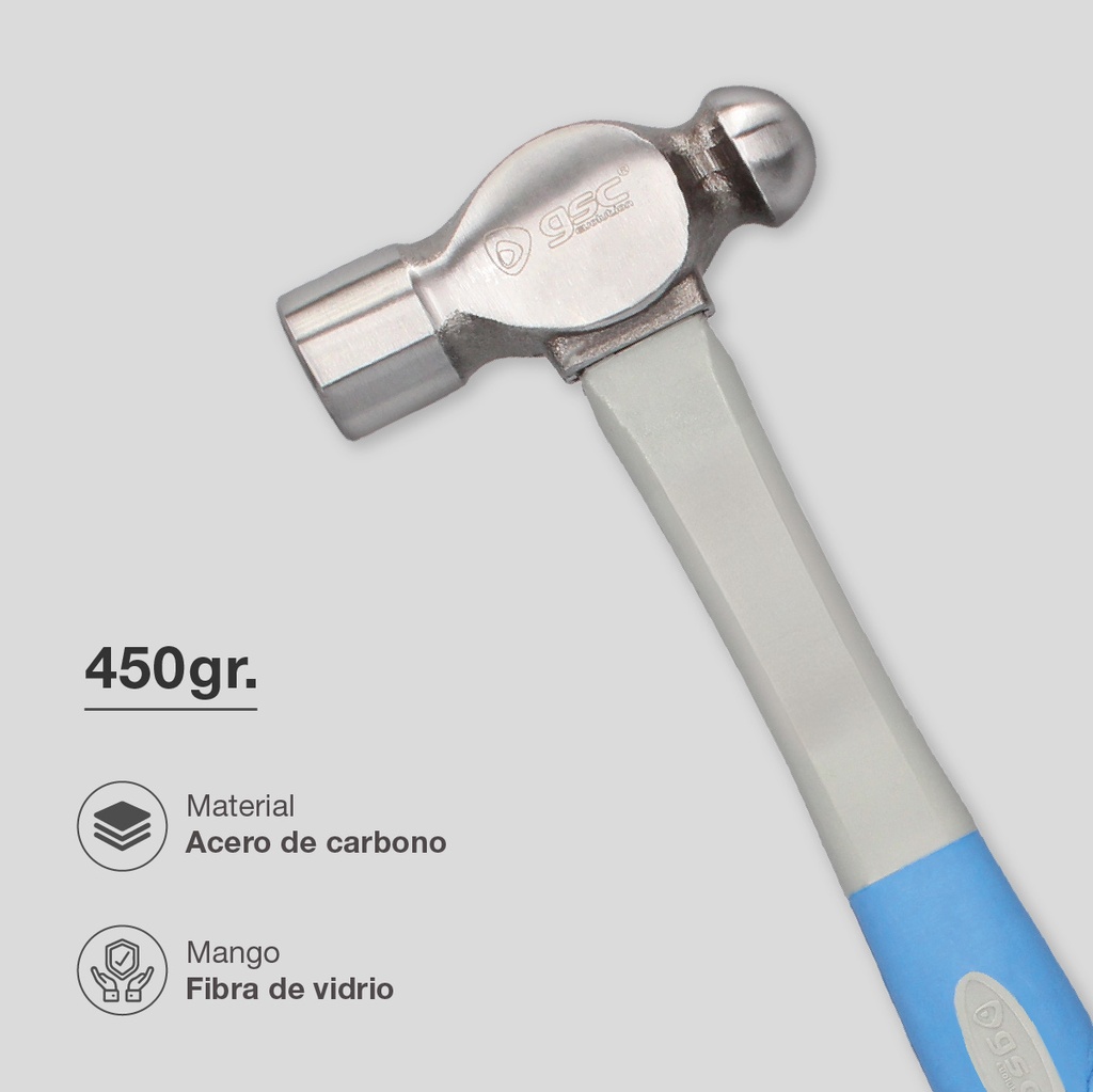 Martillo de bola con mango de fibra de vidrio 450gr
