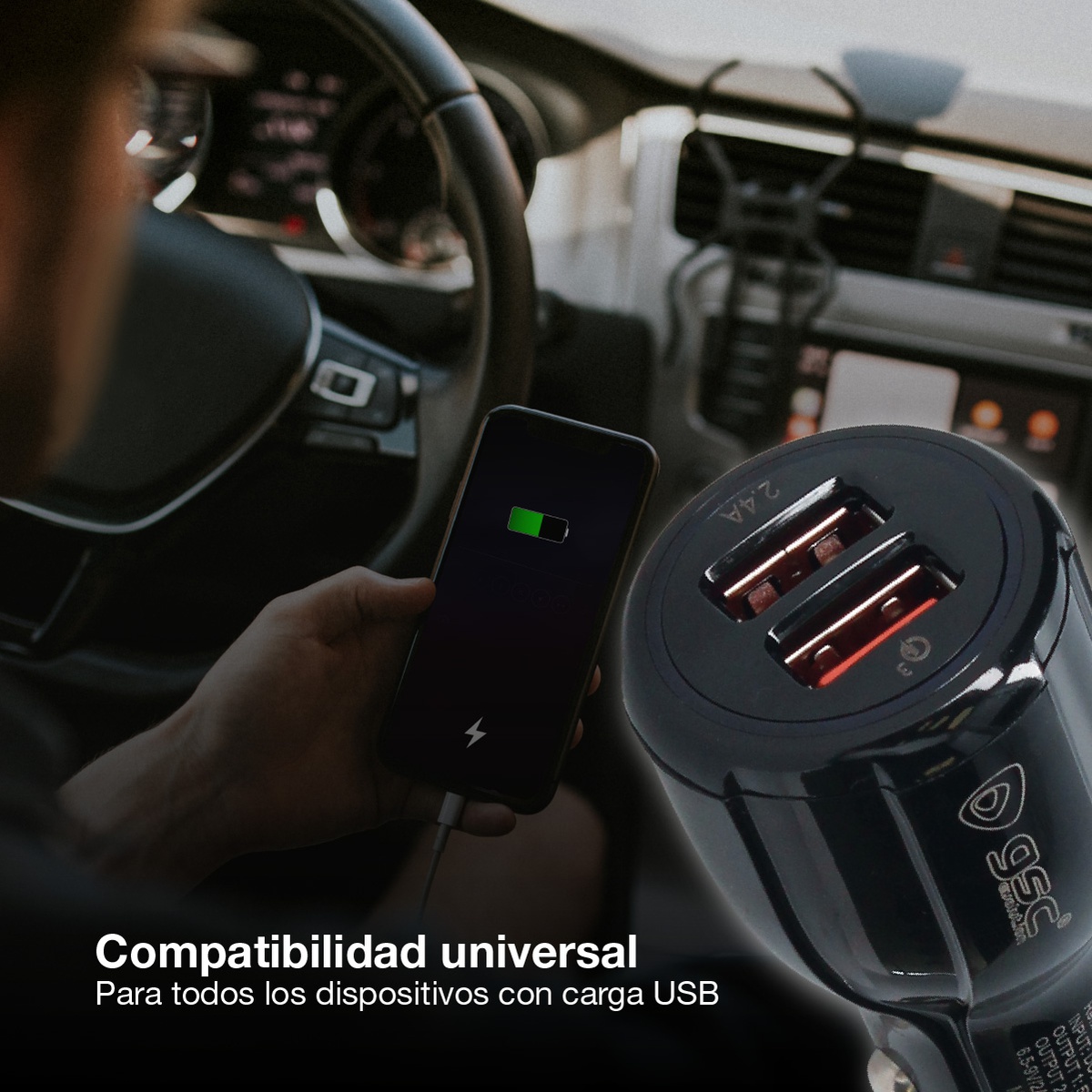 Cargador Mechero Coche 2 USB QC3.0+2.4A