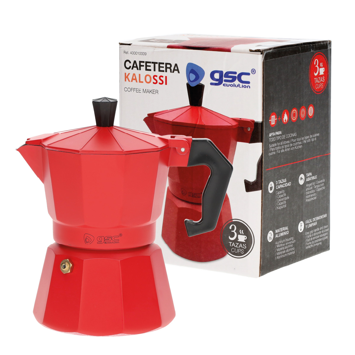Cafetera Kalossi 3 tazas Rojo