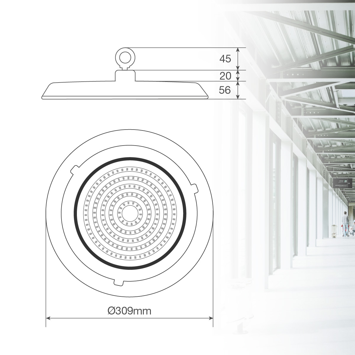 Campana industrial LED Rava 150W 90º 5000K