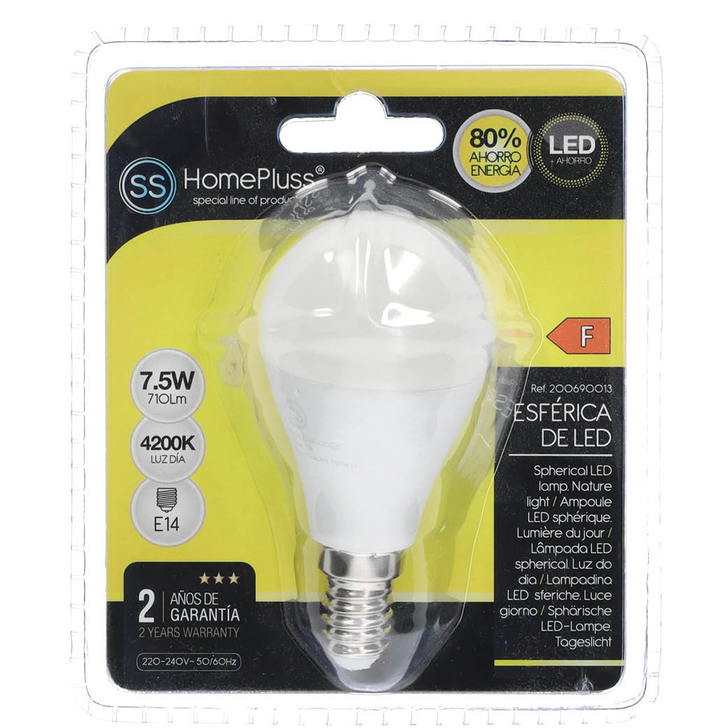 Bombilla LED esférica 7,5W E14 4200K - 12u caja exp