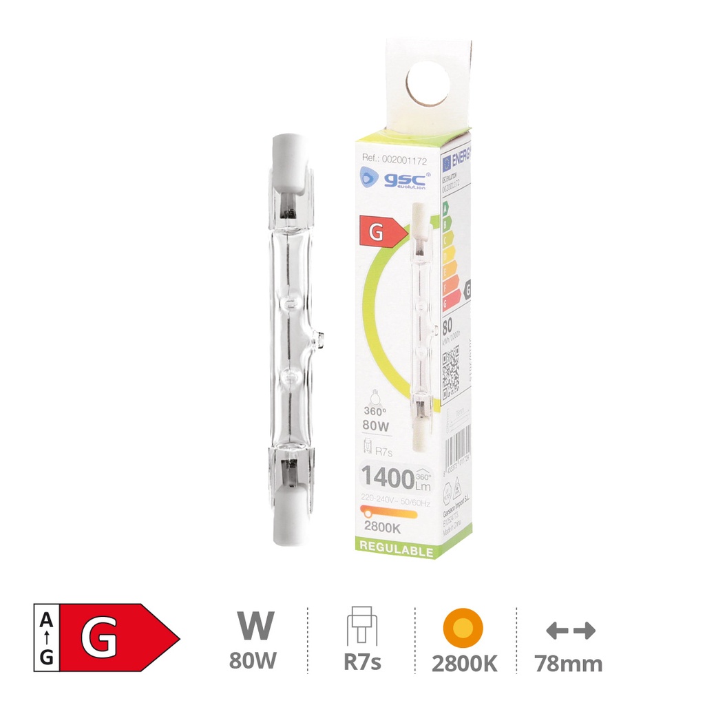 Lámpara halógena lineal Ahorro 78mm 80W(100W) R7s