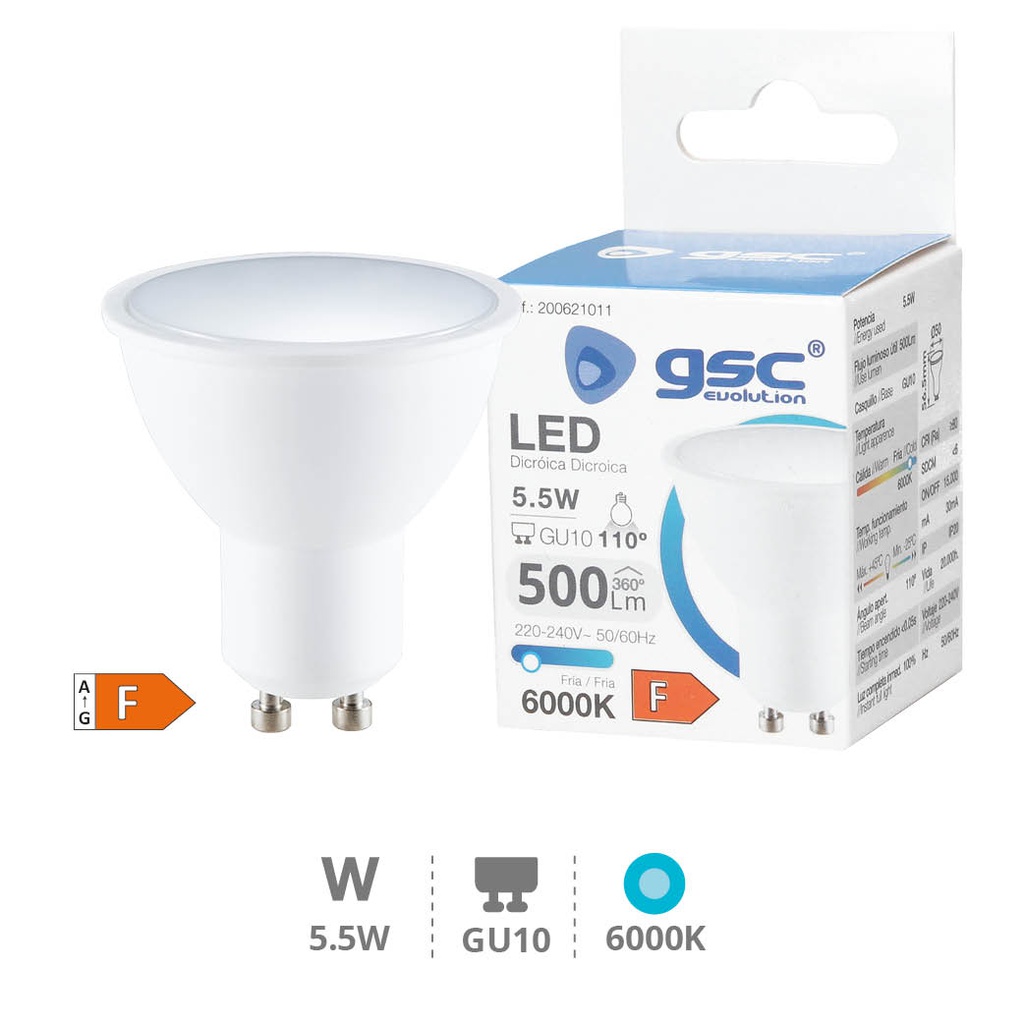 Bombilla LED dicroica 5,5W GU10 6000K