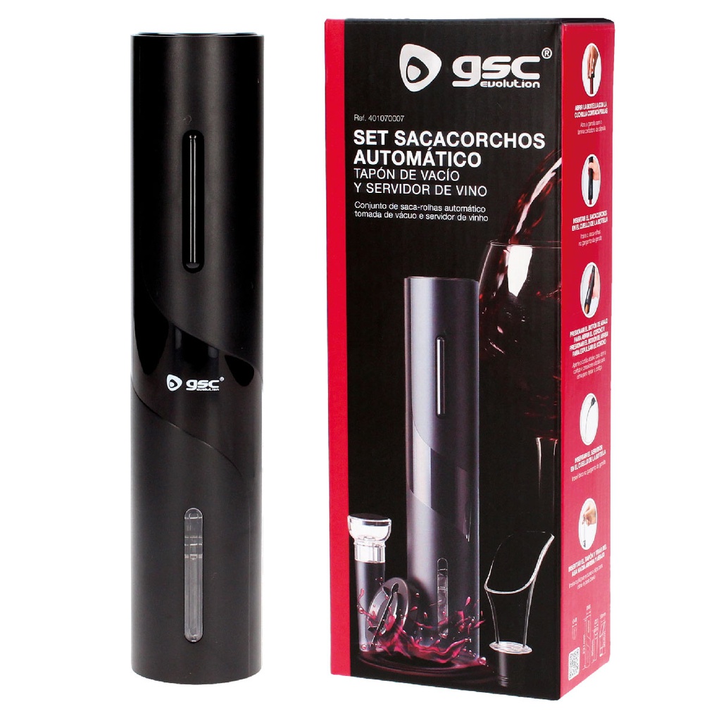 Set sacacorchos automático con tapón de vacío y servidor de vino
