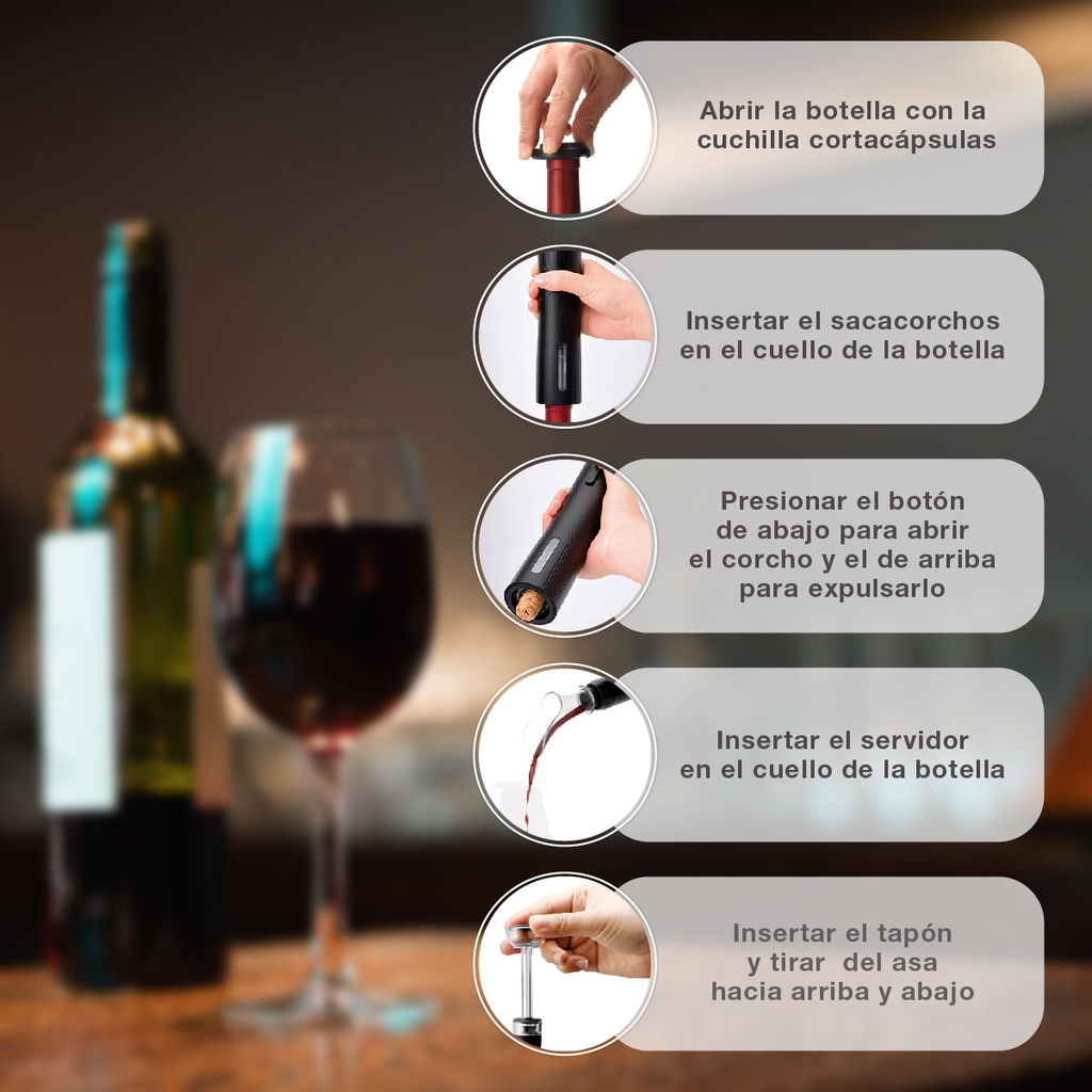 Set sacacorchos automático con tapón de vacío y servidor de vino