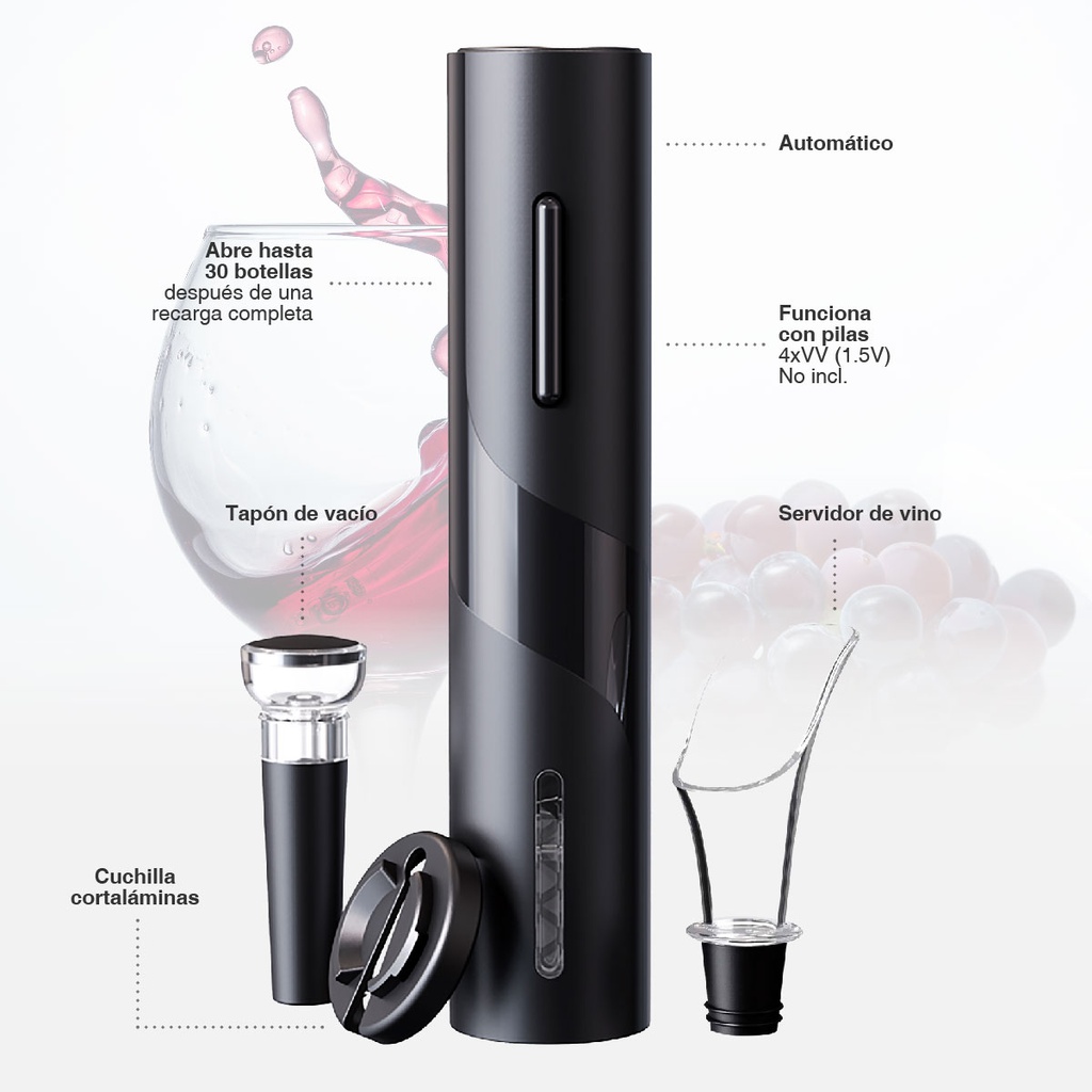 Set sacacorchos automático con tapón de vacío y servidor de vino