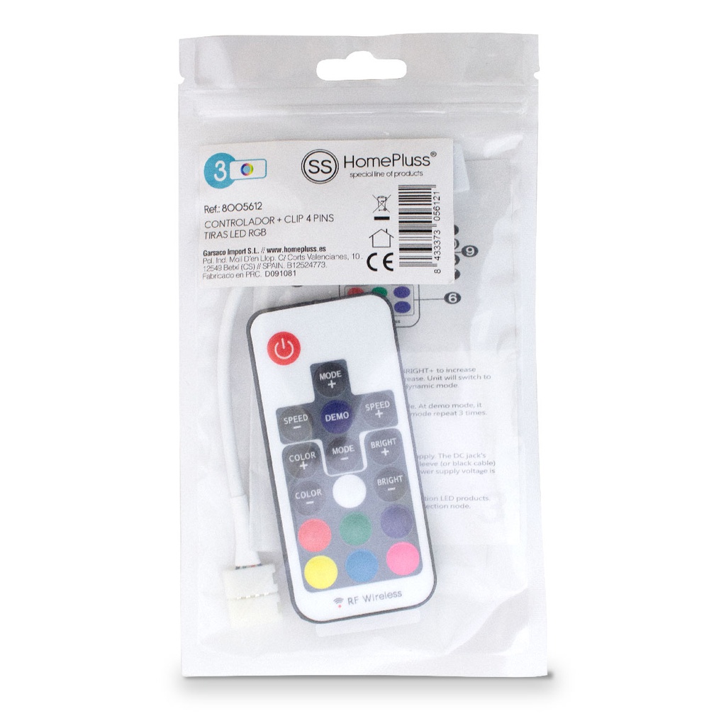 Controlador + Clip 4 pins para tira LED RGB