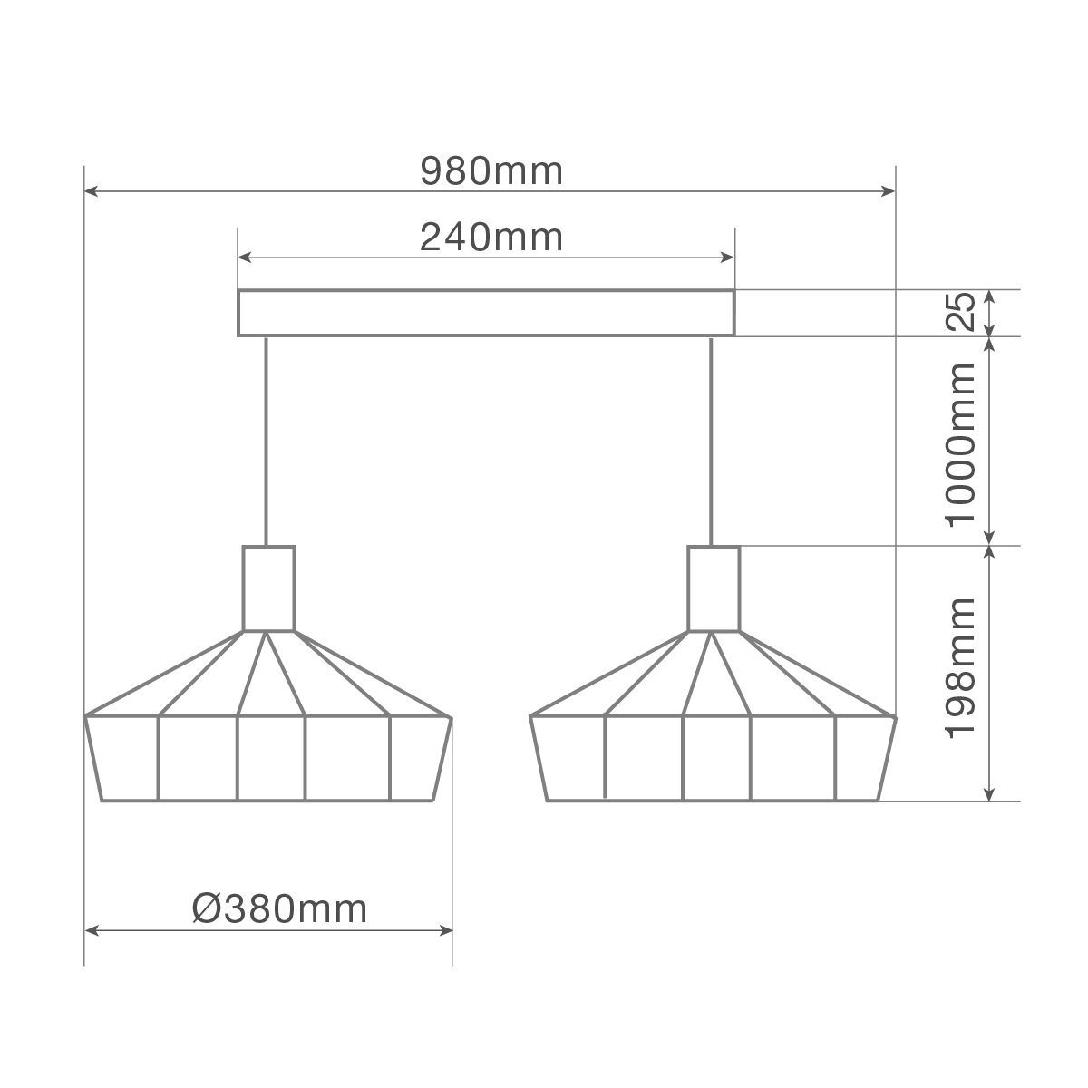 Lámpara de techo colgante Serie Bamil doble E27 Ø380mm Negro