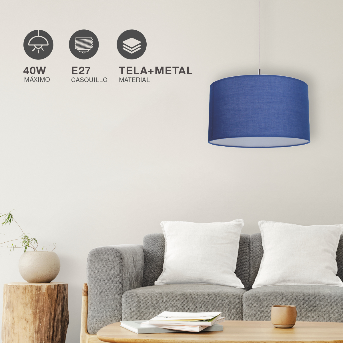 Lámpara de techo colgante Serie Kaliab E27 Ø360mm Azul