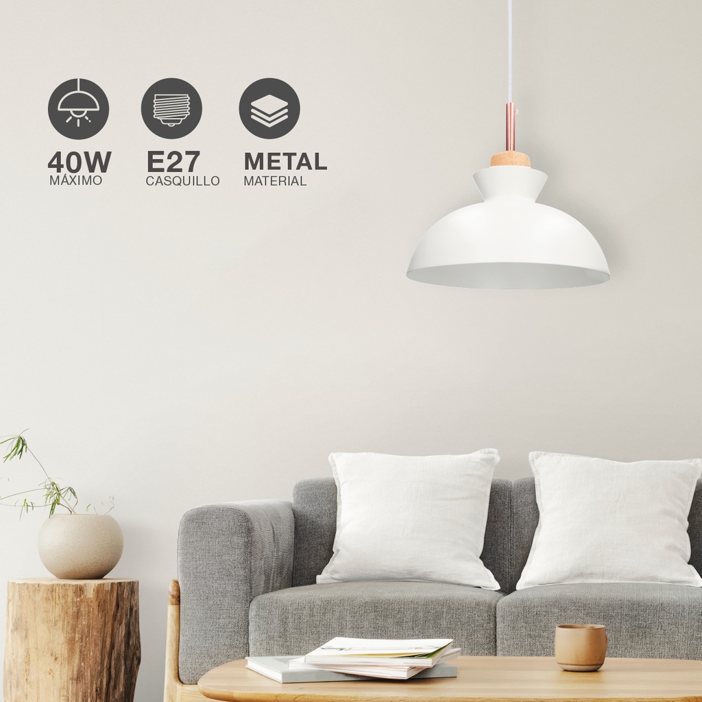 Lámpara de techo colgante Serie Sompara E27 Ø280mm Blanco
