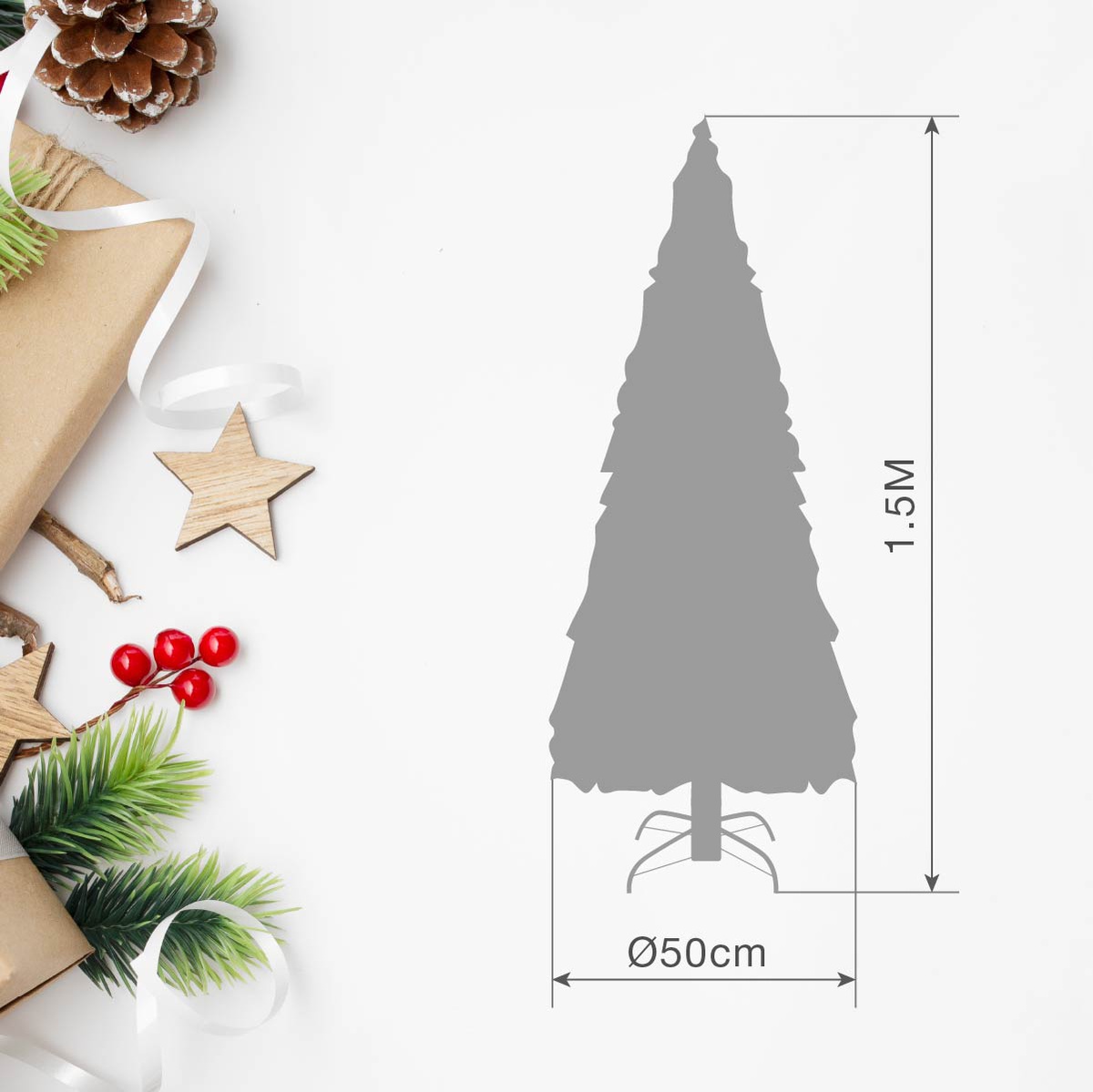 Árbol de navidad artificial tipo lápiz Bousso 1,5M 360 ramas