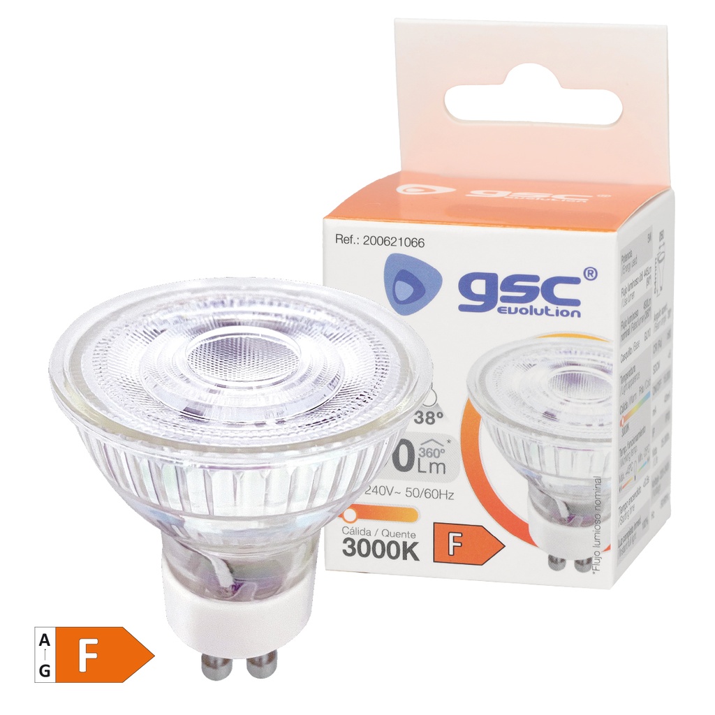 Bombilla LED dicroica cristal 38º 5W GU10 3000K