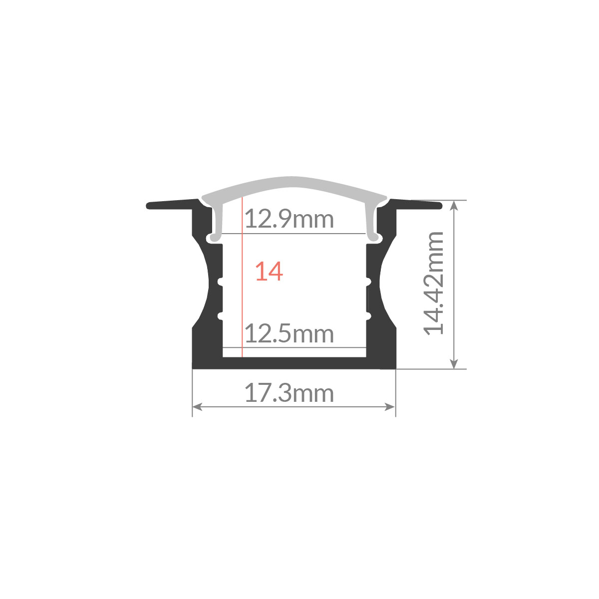 Kit perfil aluminio traslúcido empotrable 2M para tiras LED hasta 12mm