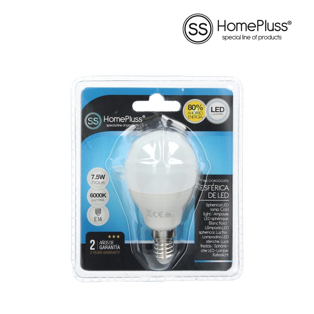 Lampara esferica 7.5W E14 6000K - 12u caja exp