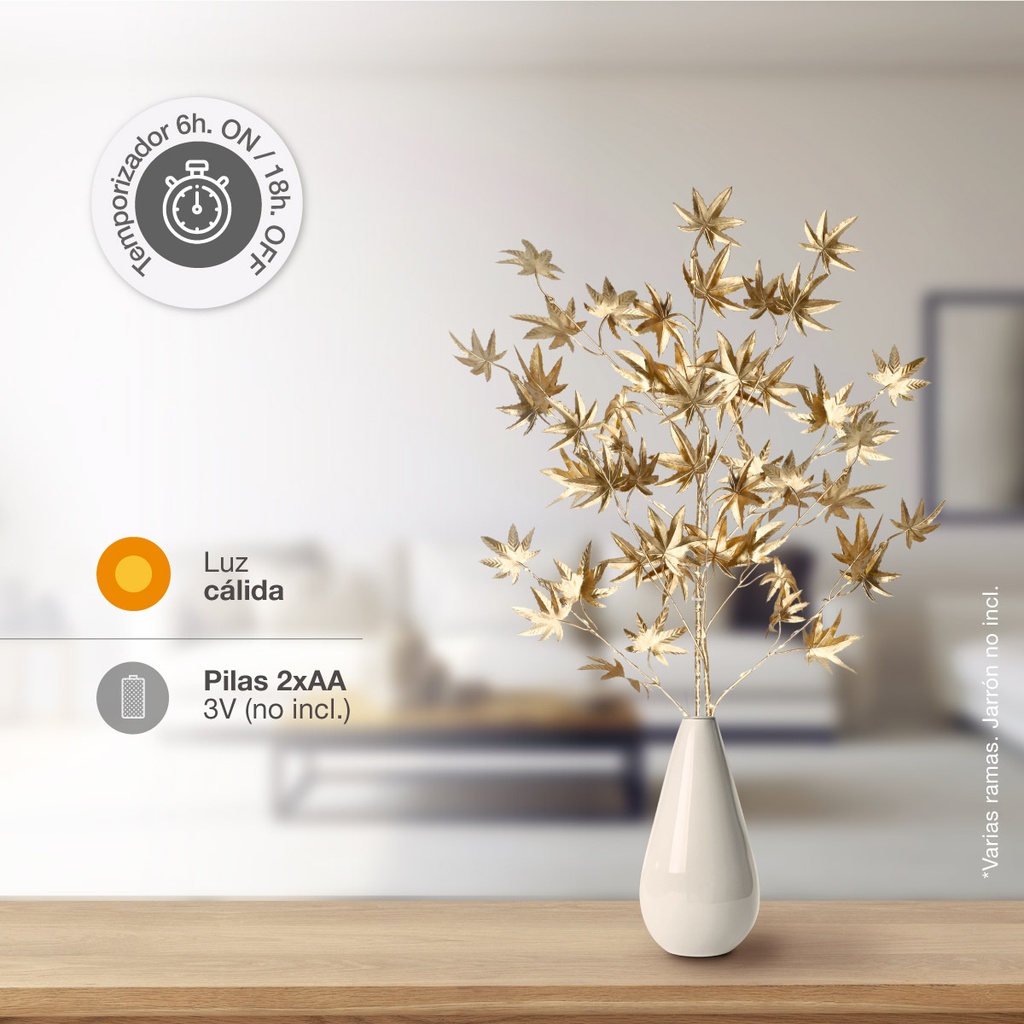 Rama decorativa LED de hojas de arce doradas 0,70M Luz cálida