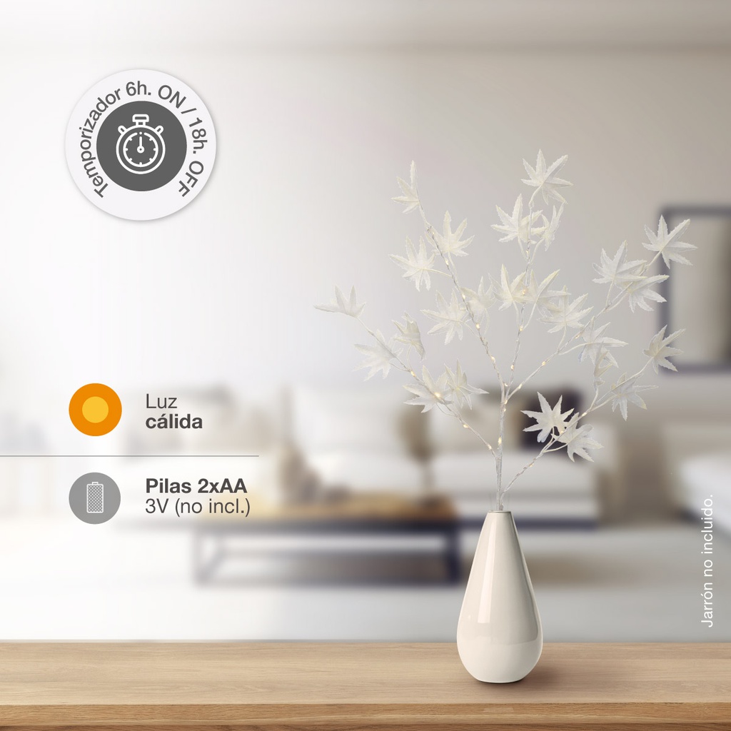 Rama decorativa LED de hojas de arce blancas 0,70M Luz cálida