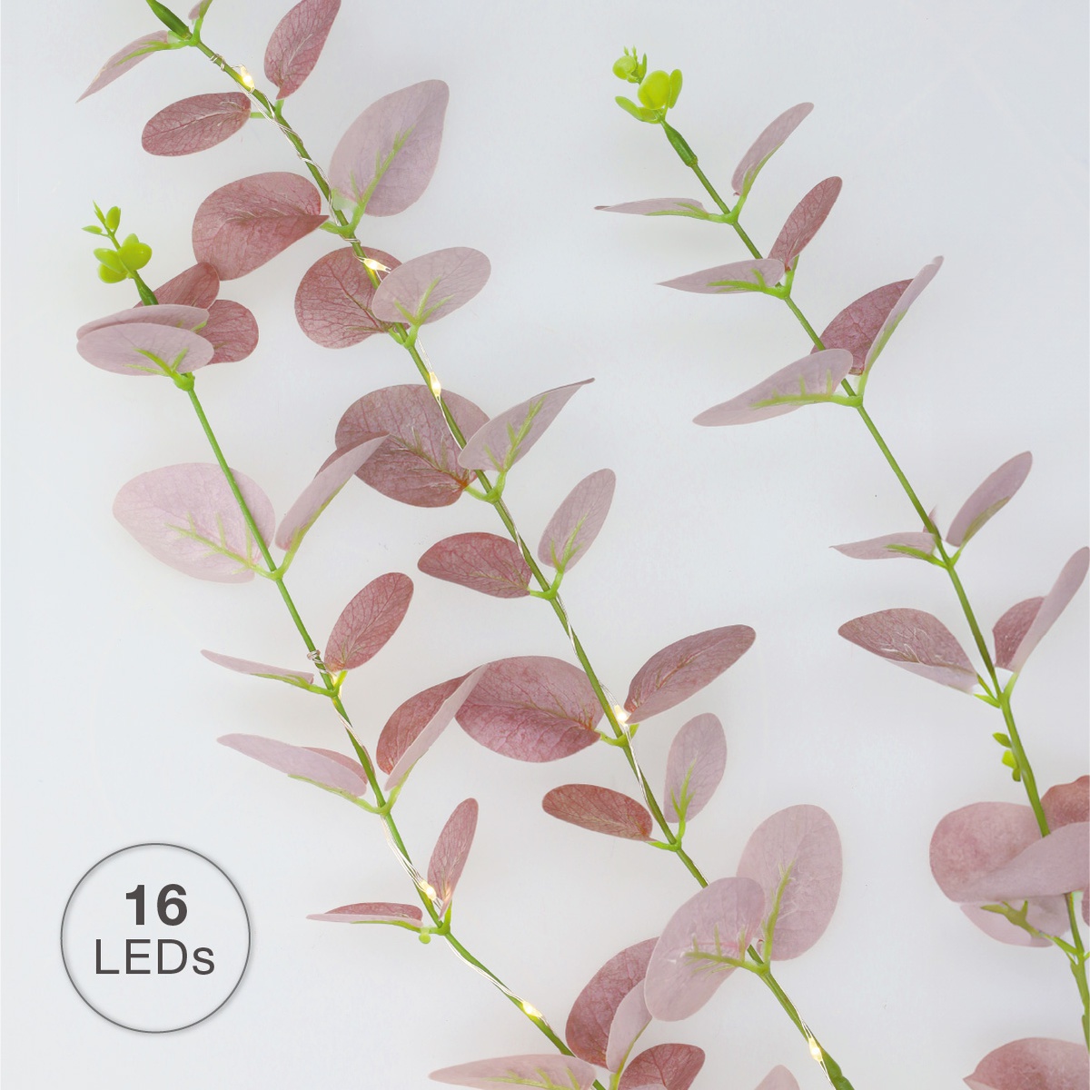 Rama decorativa LED de hojas de eucalipto rosas 0,83M Luz cálida