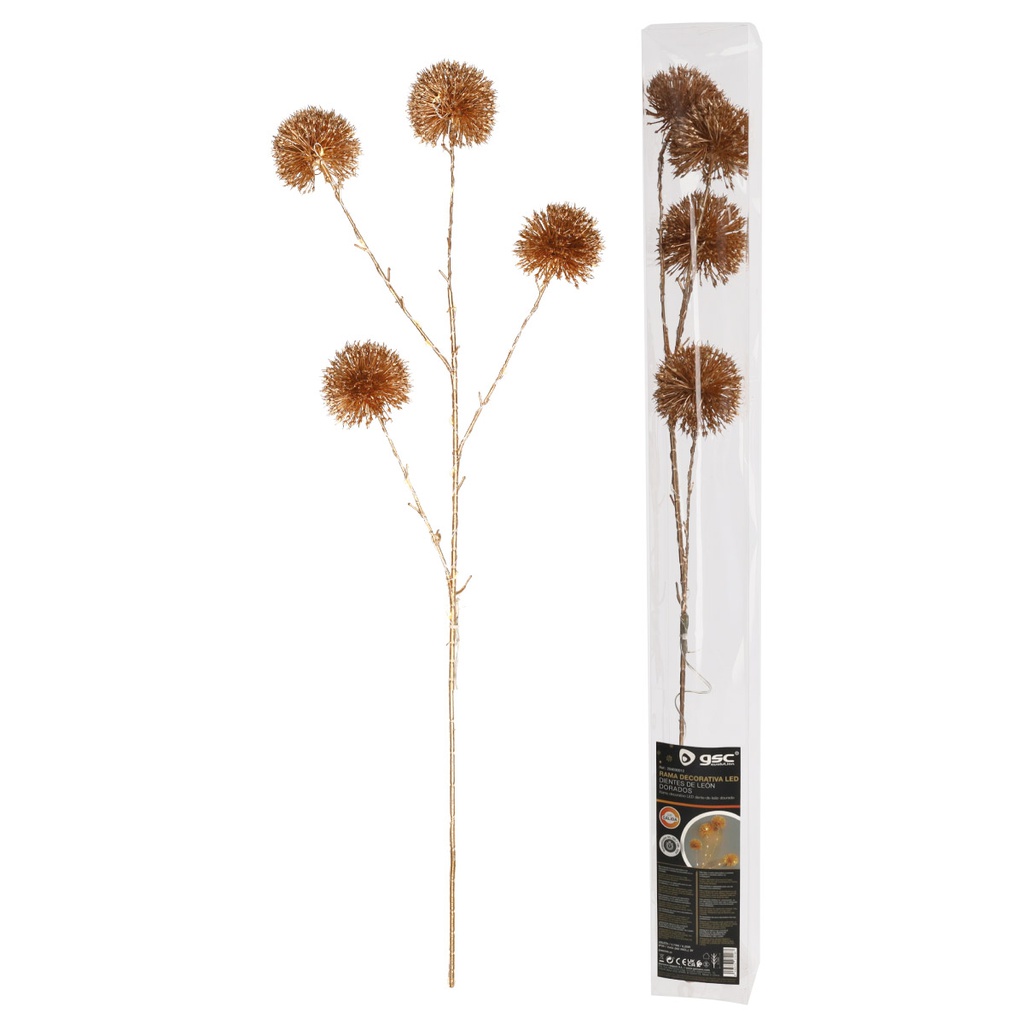 Rama decorativa LED de dientes de león dorados 0,75M Luz cálida