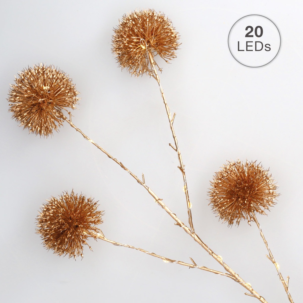 Rama decorativa LED de dientes de león dorados 0,75M Luz cálida