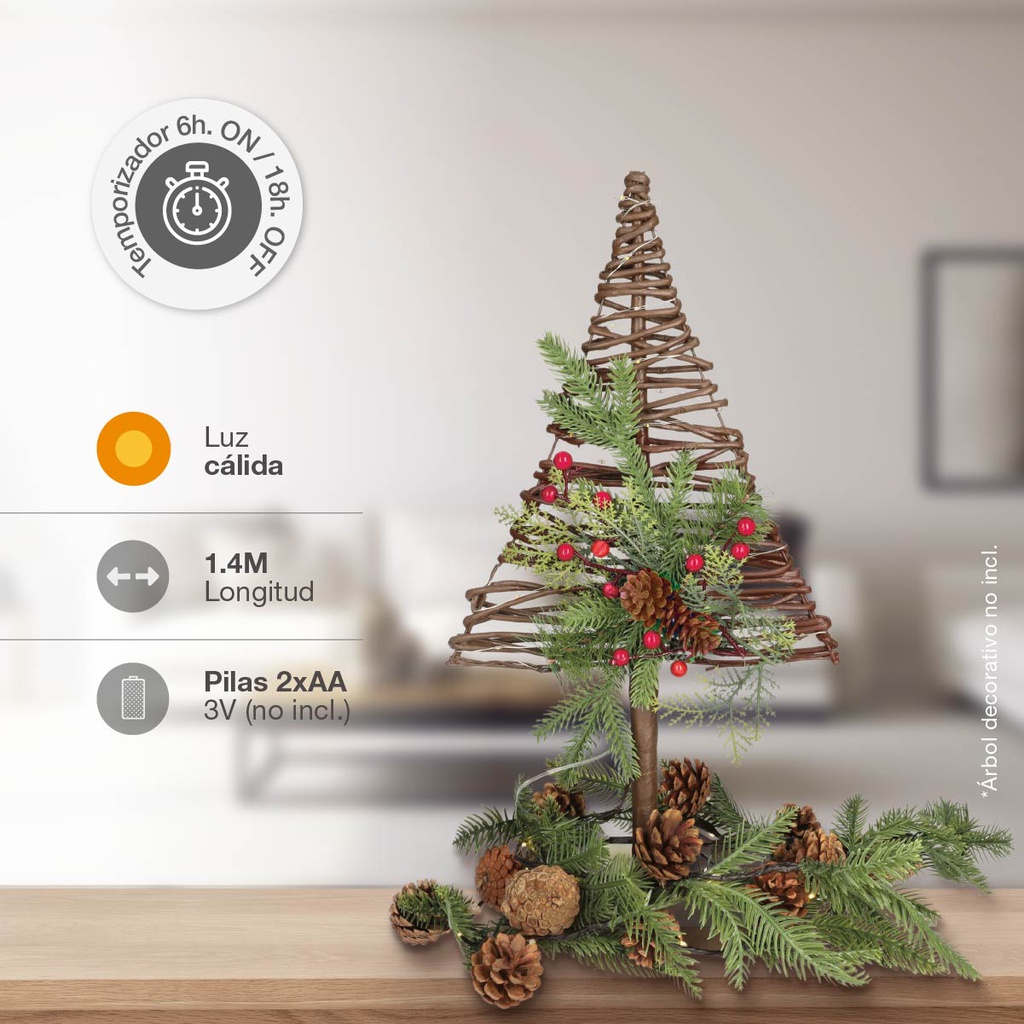 Guirnalda LED de ramas de pino y piñas 1,4M Luz cálida