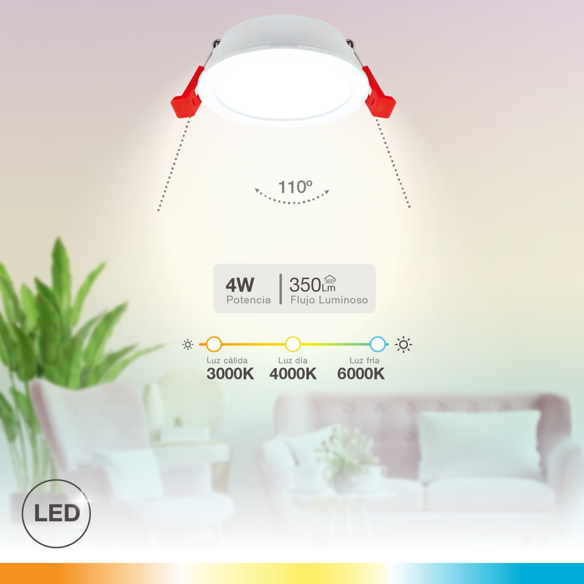 Aro redondo empotrable compacto LED Lumati 4W 3000 - 4000 - 6000K Blanco
