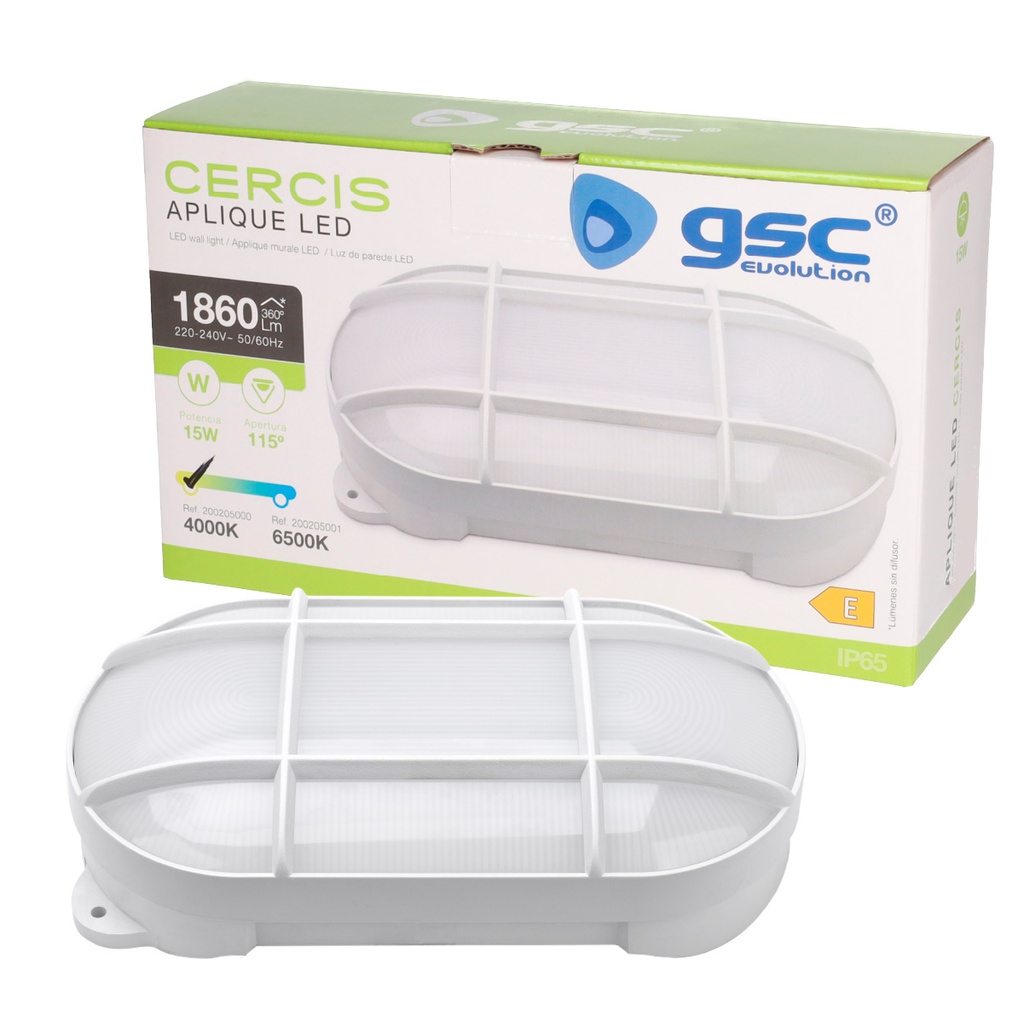 Aplique LED ovalado Cercis con rejilla 15W 4000K Blanco