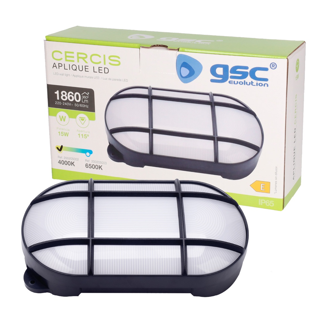 Aplique LED ovalado Cercis con rejilla 15W 4000K Negro