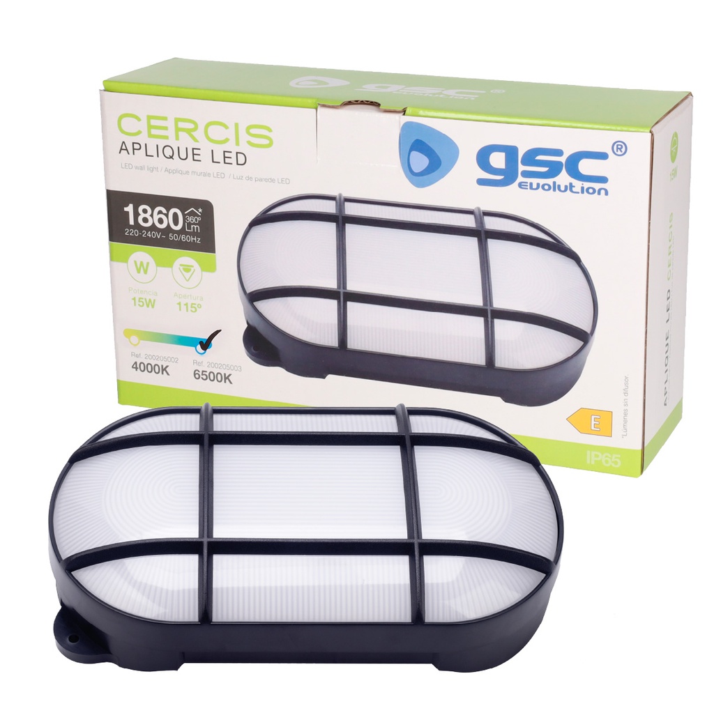 Aplique LED ovalado Cercis con rejilla 15W 6500K Negro