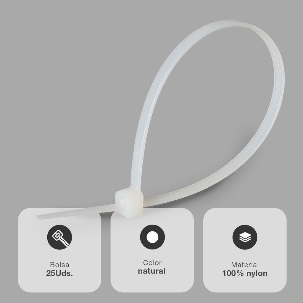 Bolsa 25u bridas 100% nylon 250x4.8mm Natural