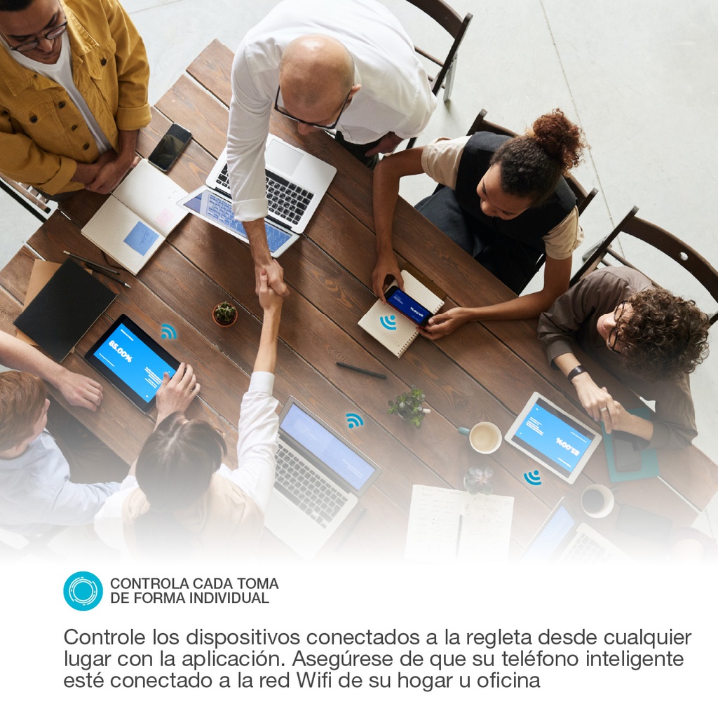 Base múltiple inteligente vía wifi o bluetooth 4T + 2 USB + tipo C (3x1.5mm) 1,5M