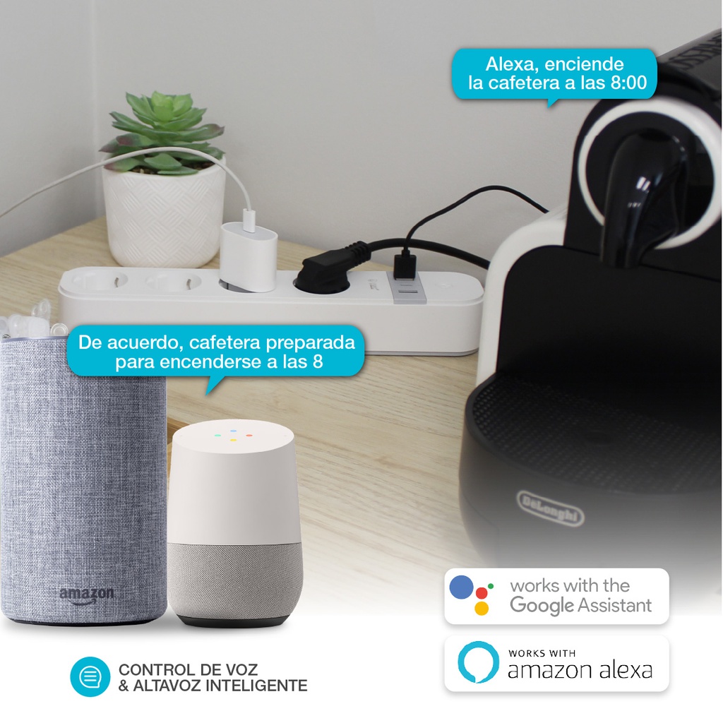 Base múltiple inteligente vía wifi o bluetooth 4T + 2 USB + tipo C (3x1.5mm) 1,5M