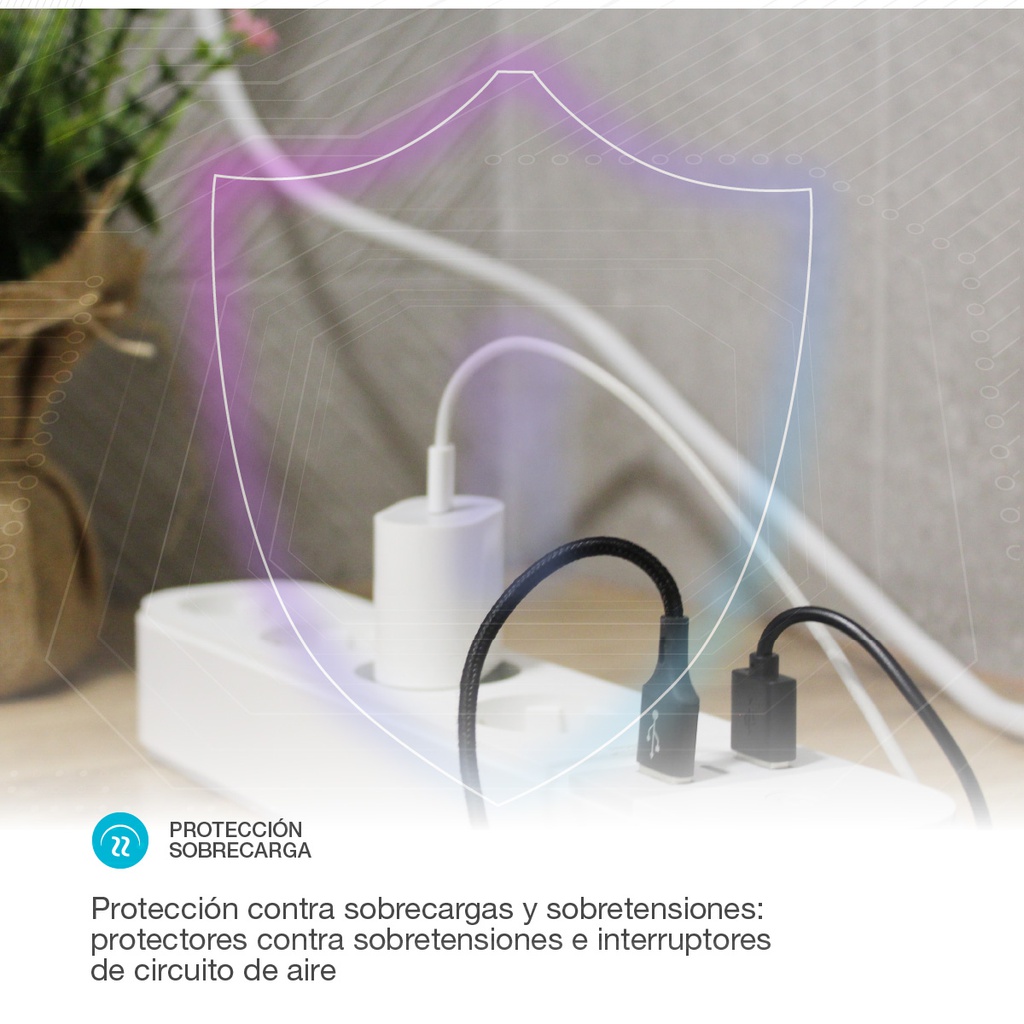 Base múltiple inteligente vía wifi o bluetooth 4T + 2 USB + tipo C (3x1.5mm) 1,5M