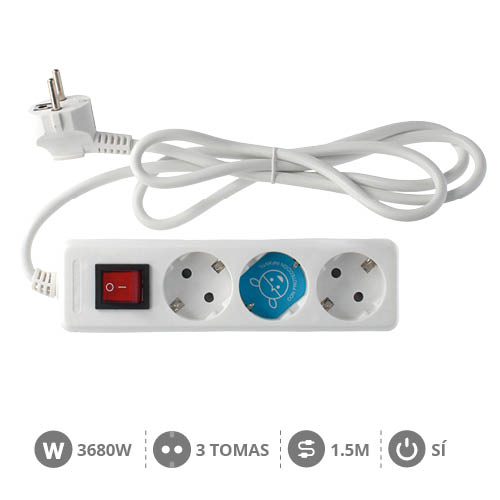 3 way socket White with switch (3x1.0mm) 1,5M wire