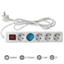 [000000005] 5 way socket White with switch (3x1.0mm) 1,5M wire