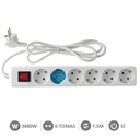 [000000007] 6 way socket White with switch (3x1.0mm) 1,5M wire