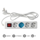 [000000011] 4 way socket White with switch (3x1.5mm) 1,5M wire