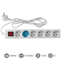 [000000015] 6 way socket White with switch (3x1.5mm) 1,5M wire