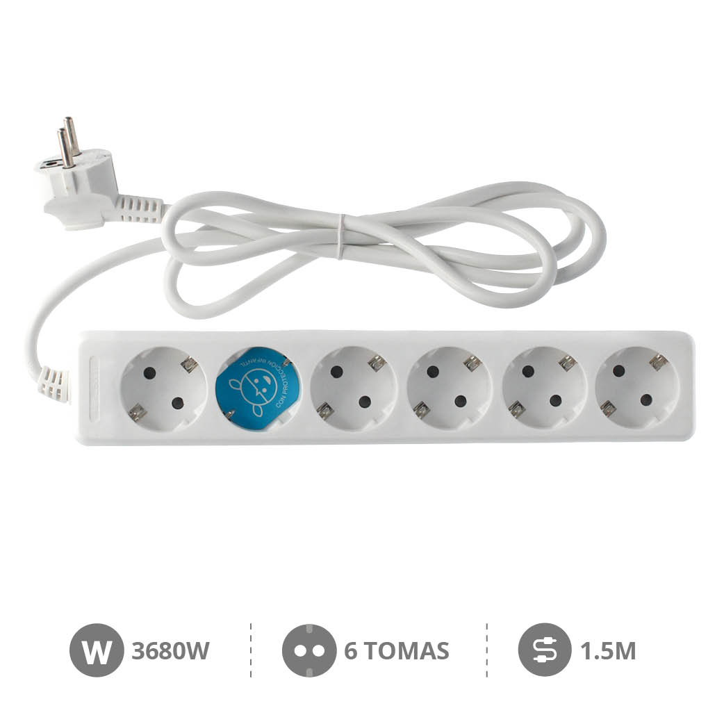 6 way socket White (3x1.5mm) 1,5M wire