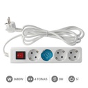 [000000019] 4 way socket White with switch (3x1.5mm) 3M wire