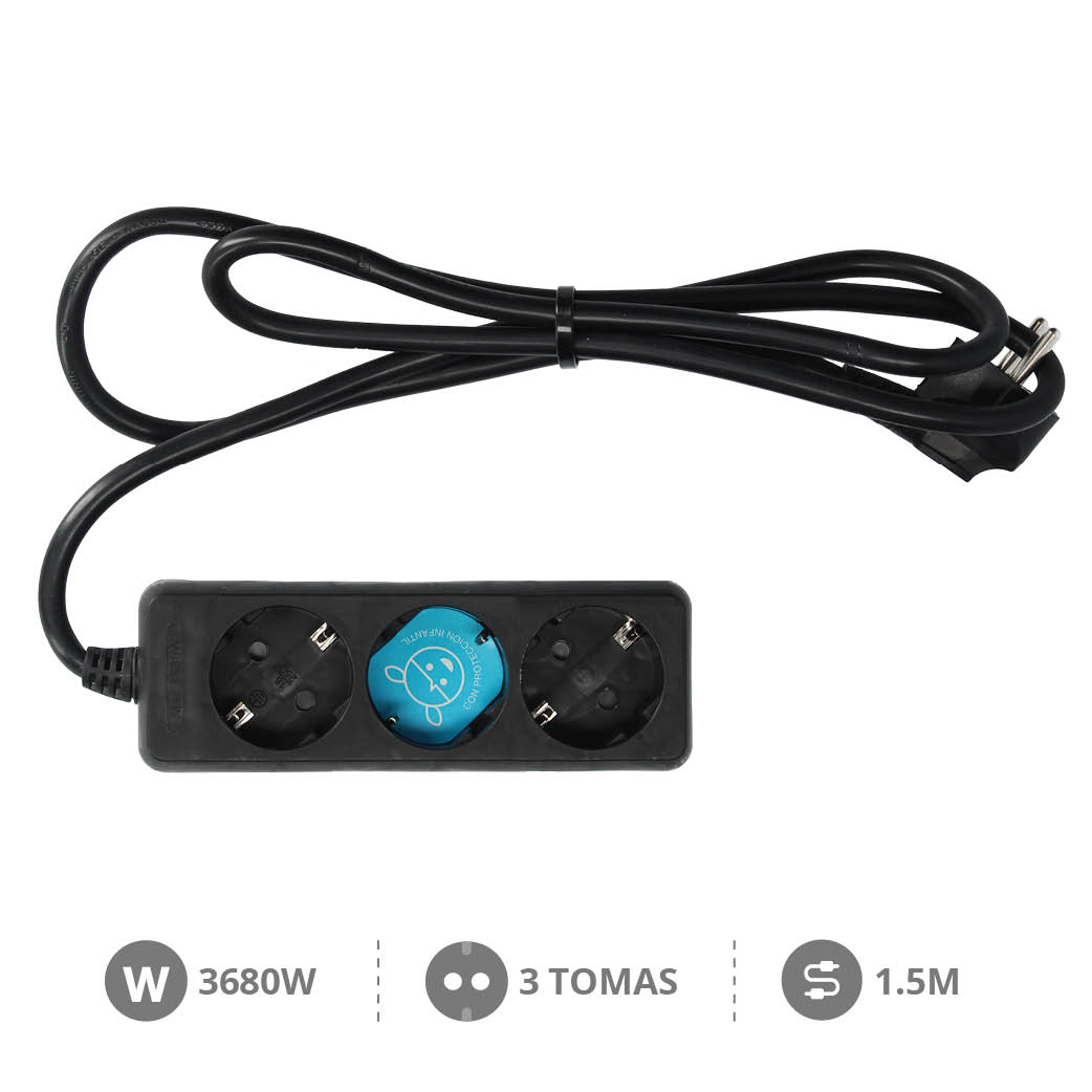 Base multiple 3T (3x1.5mm) 1,5M Negra