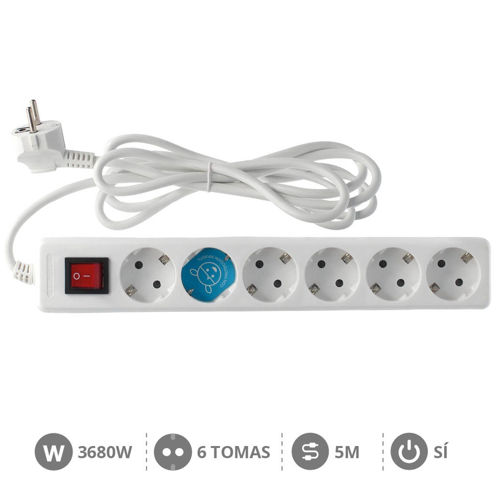 Extensão elétrica Série Estándar 6T com interruptor (3x1.5mm) 5M Branco