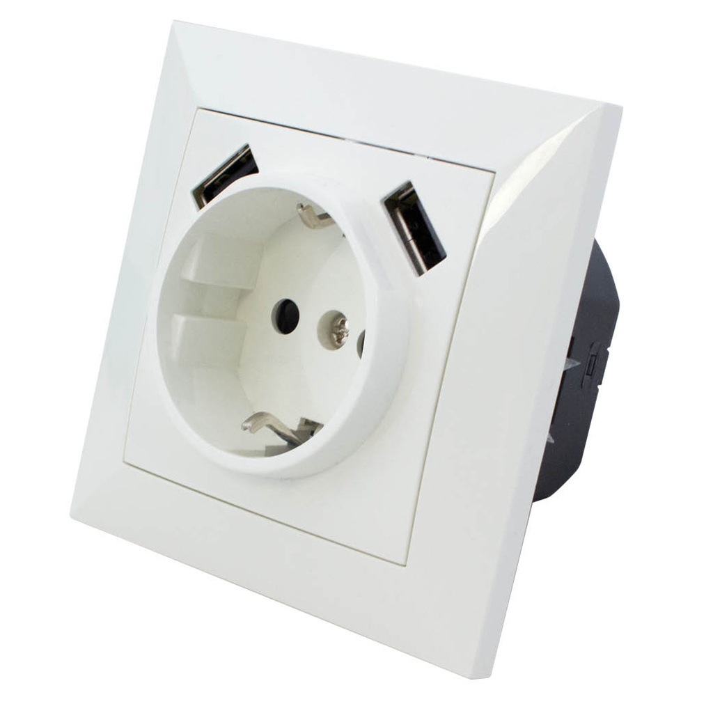 Single recessed socket + 2 USB White