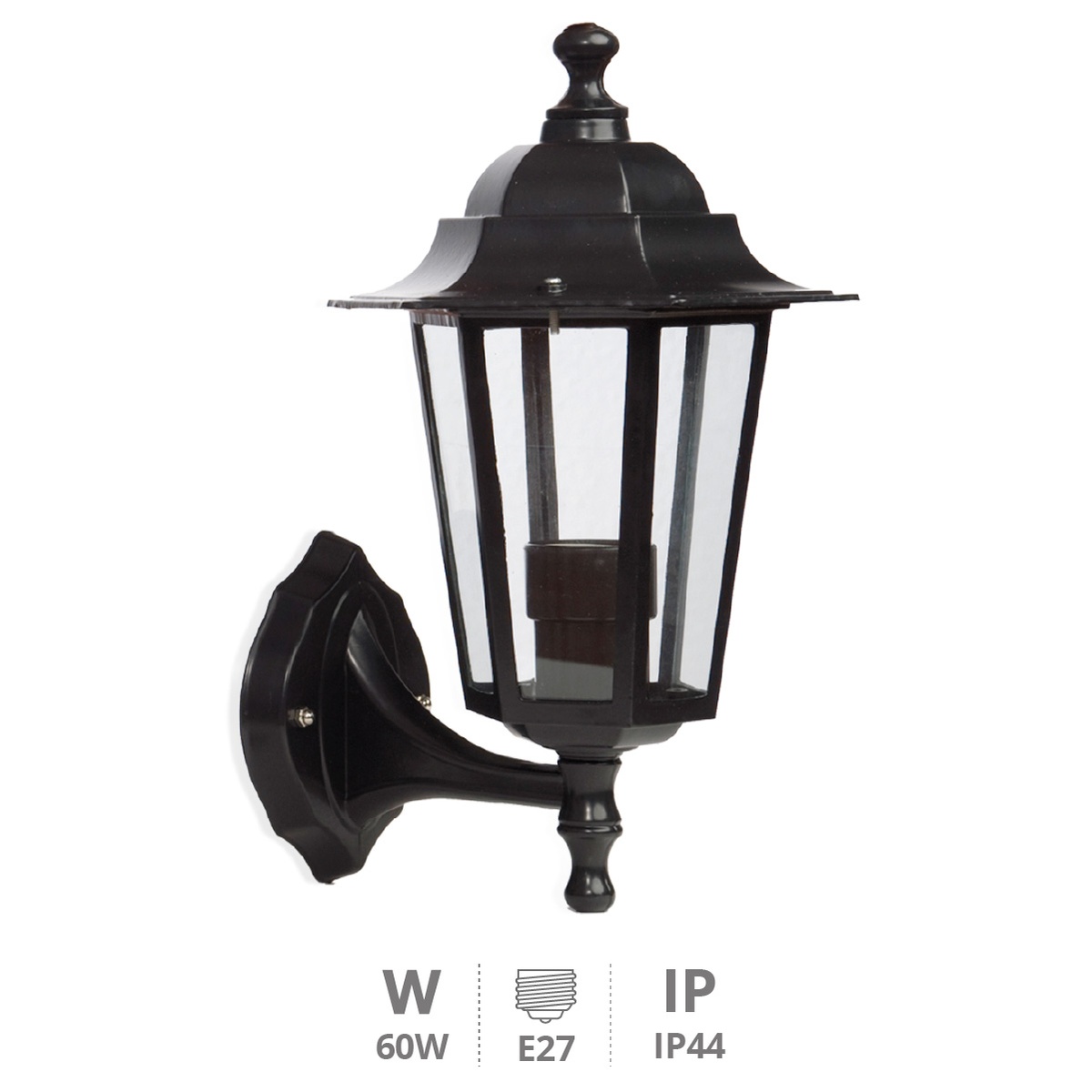 Alma series bottom mounted arm wall garden light E27 black
