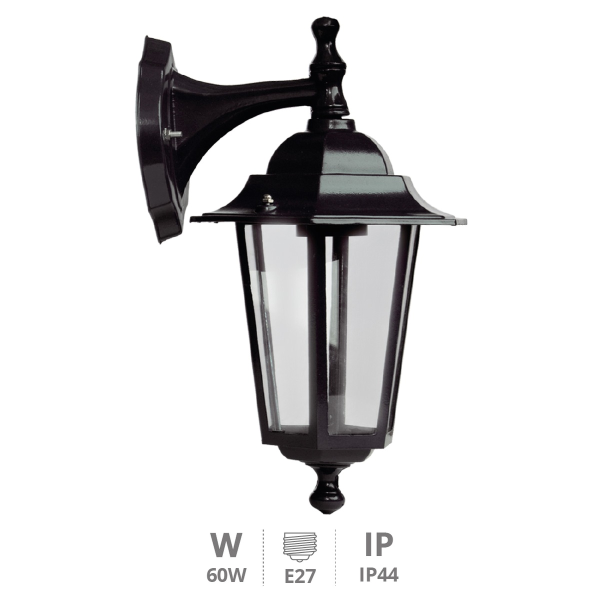 Alma series top mounted arm wall garden light E27 black