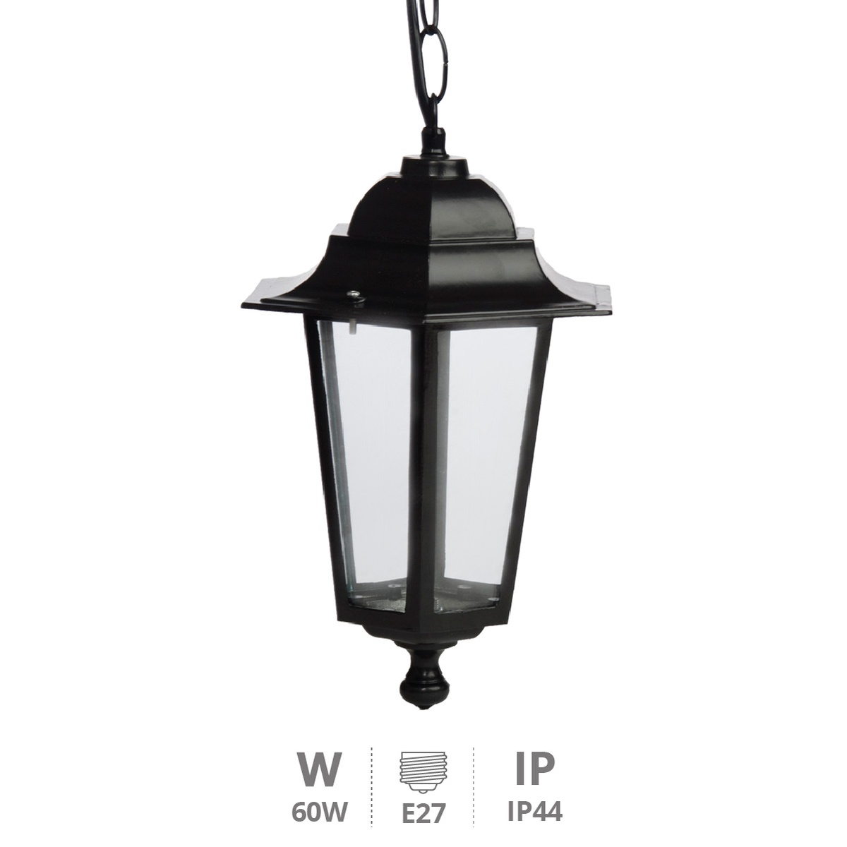 Farol de jardín colgante Serie Alma E27 Negro