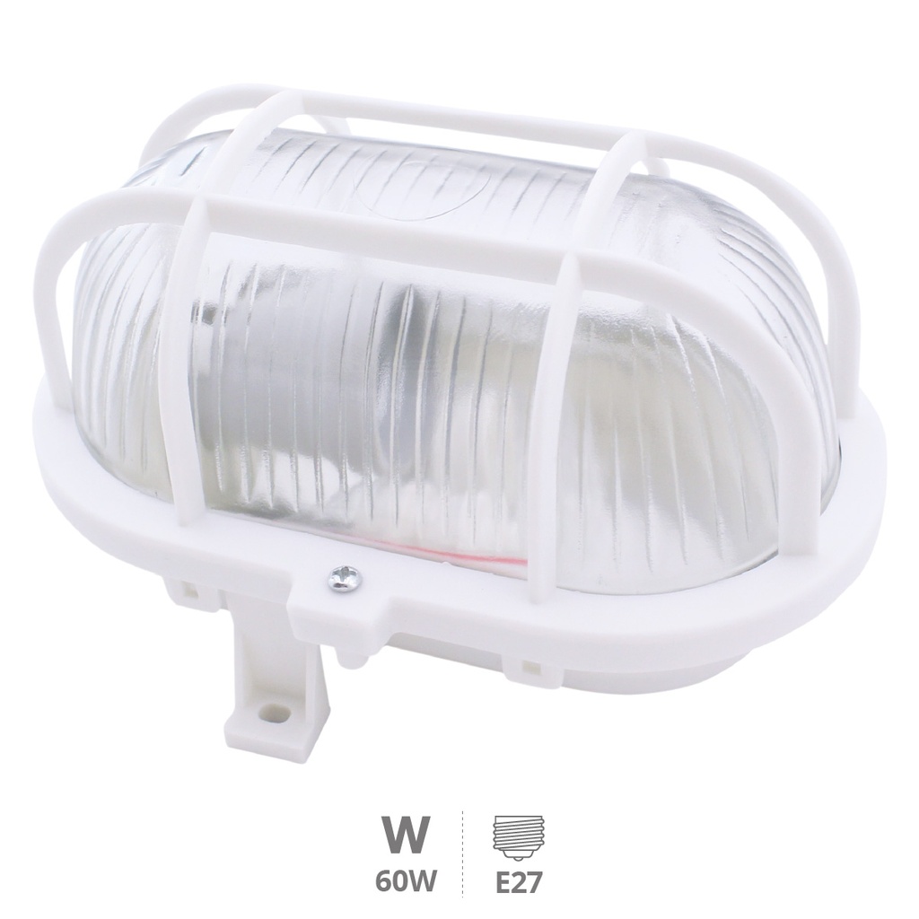 Applique ovale en plastique, E27 60 W 230 V Blanche