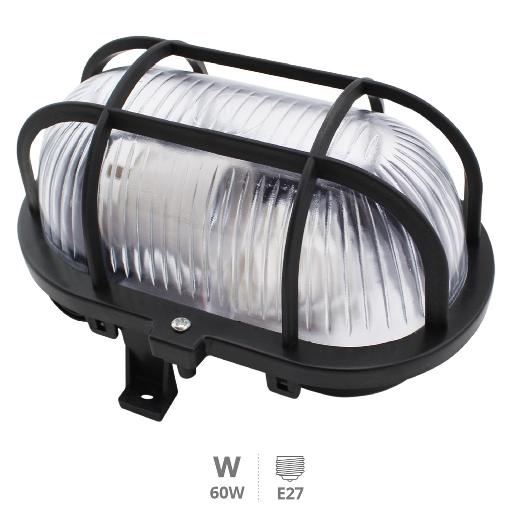 Applique ovale en plastique, E27 60 W 230 V Noire